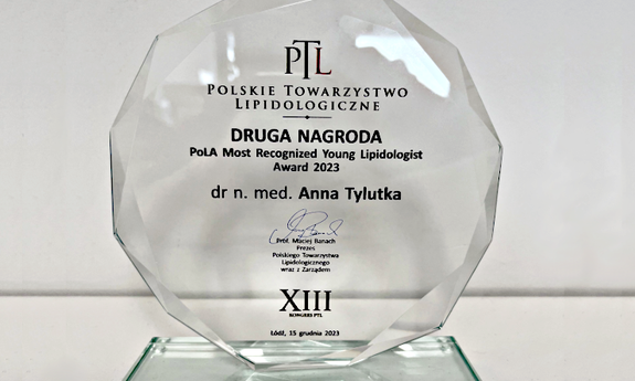 Gratulacje dla dr n. med. Anna Tylutka za Drugie miejsce w konkursie dla najwybitniejszych młodych lipidologów (PolA Most Recognized Young Lipidologist Award 2023)