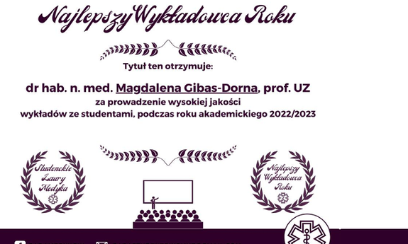 Najlepszy Wykładowca Roku 2022/2023 - dr hab. n. med. Magdalena Gibas-Dorna, prof. UZ