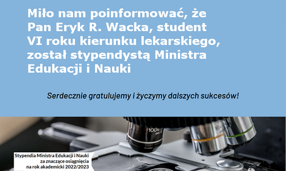 Pan Eryk Wacka uzyskał stypendium Ministra Edukacji i Nauki