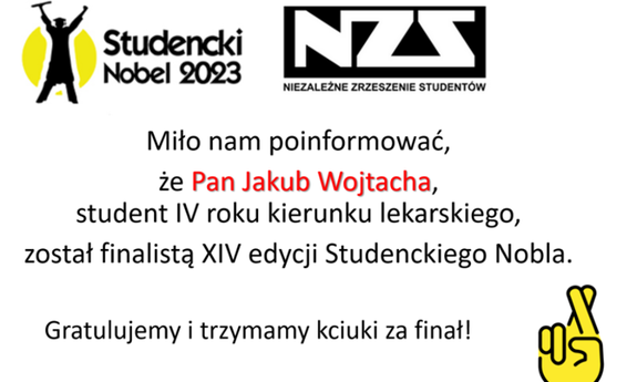 Student z IV roku kierunku lekarskiego zostaje finalistą XIV edycji Studenckiego Nobla