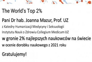 Pani Profesor Joanna Mazur w gronie The World's Top 2 w 2021 roku