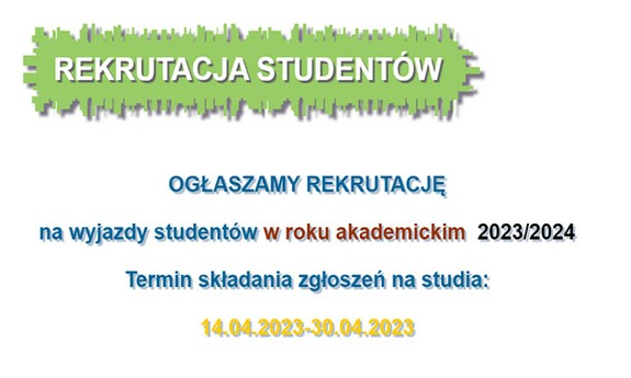 REKRUTACJA na wyjazdy studentów w roku akademickim  2023/2024