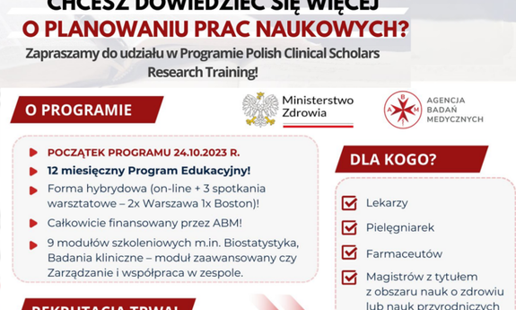 Prowadzisz badania i chcesz rozwijać swoją karierę w badaniach naukowych? Zapraszamy do udziału w programie Polish Clinical Scholars Research Training!